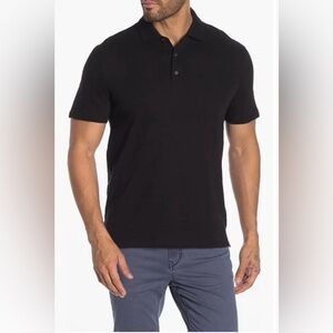 Vince Short Sleeve Slub Polo Shirt - Black, Size M